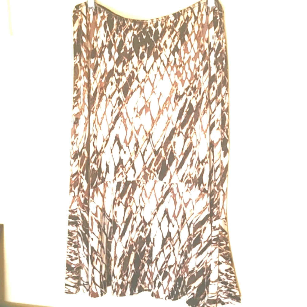 Peplum Hem Brown White Midi Skirt  SZ L